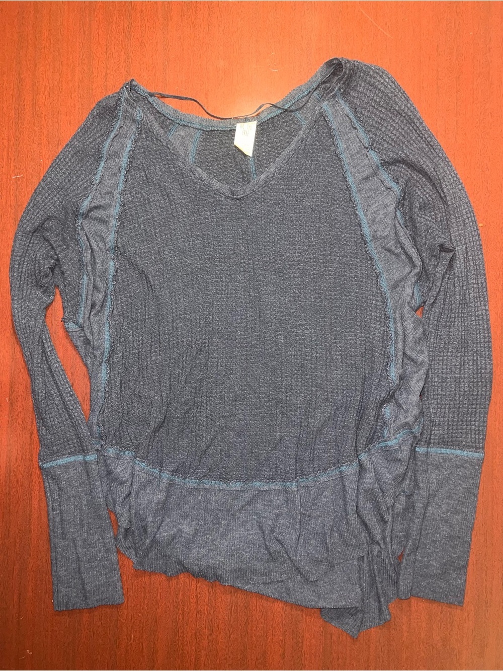 We The Free Teal Blue V-Neck Layered Hem Knit Top - Picture 2 of 5